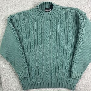 Vintage Wainscott Teal Cable Knit Crew Neck Sweater Sweatshirt Size Medium‎